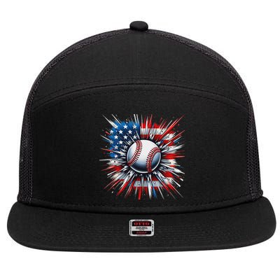 Patriotic Baseball American Flag 4th Of July 7 Panel Mesh Trucker Snapback Hat