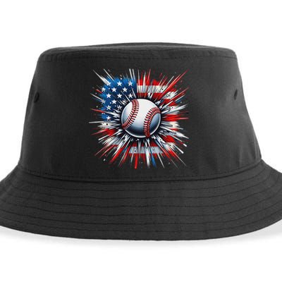 Patriotic Baseball American Flag 4th Of July Sustainable Bucket Hat