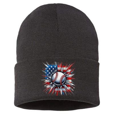 Patriotic Baseball American Flag 4th Of July Sustainable Knit Beanie