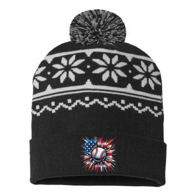 Patriotic Baseball American Flag 4th Of July USA-Made Snowflake Beanie