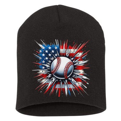 Patriotic Baseball American Flag 4th Of July Short Acrylic Beanie