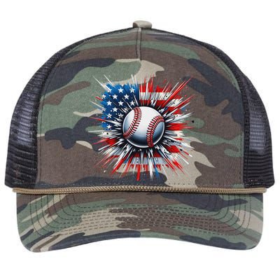 Patriotic Baseball American Flag 4th Of July Retro Rope Trucker Hat Cap