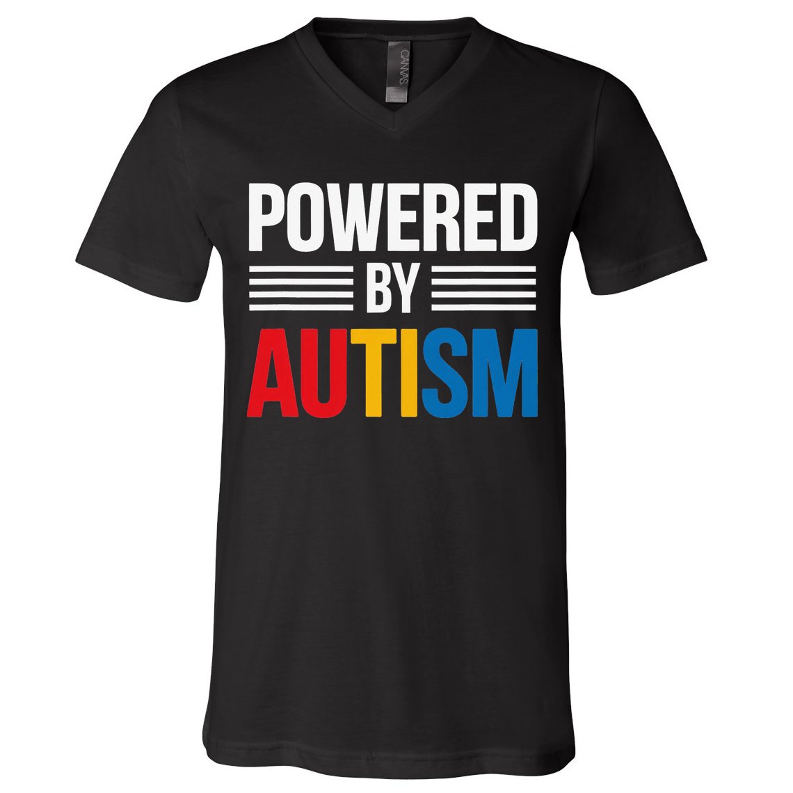 Powered By Autism For Autism Awareness Women Mom V-Neck T-Shirt