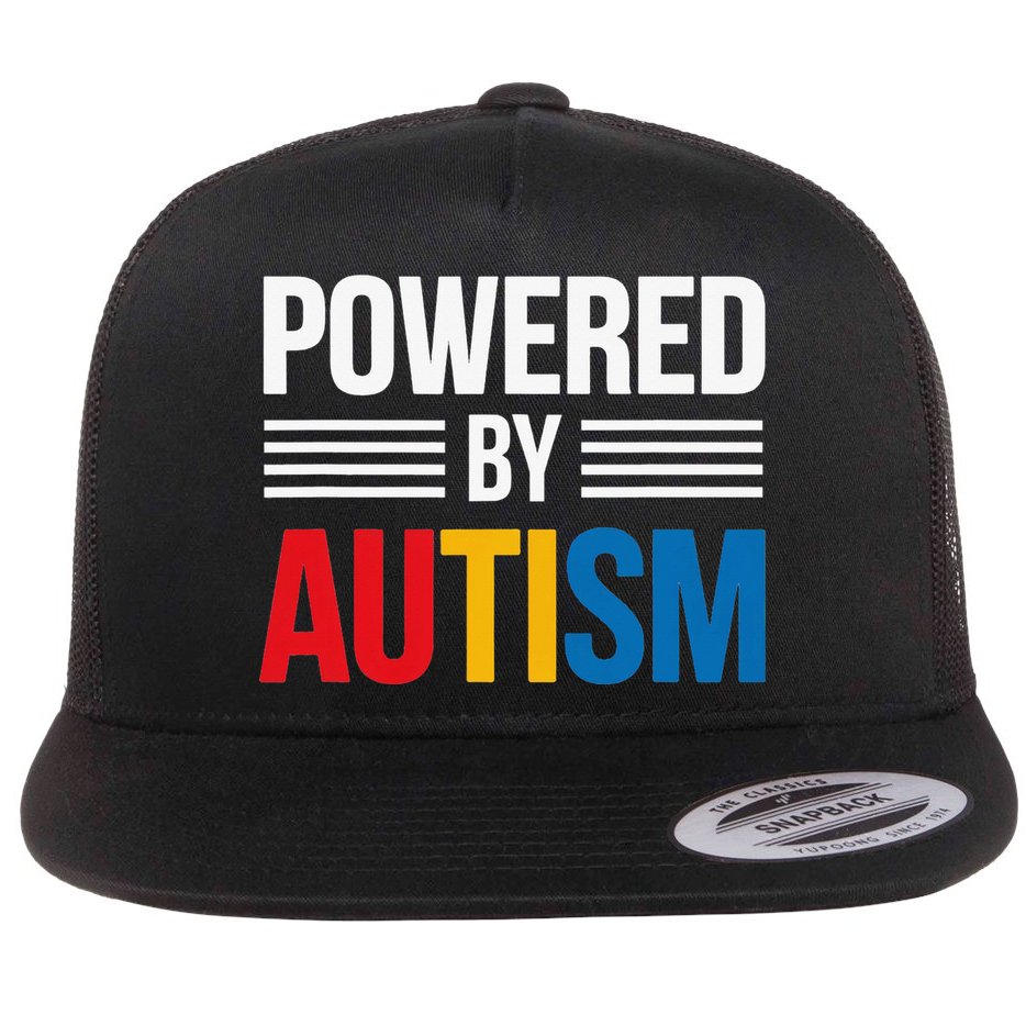 Powered By Autism For Autism Awareness Women Mom Flat Bill Trucker Hat