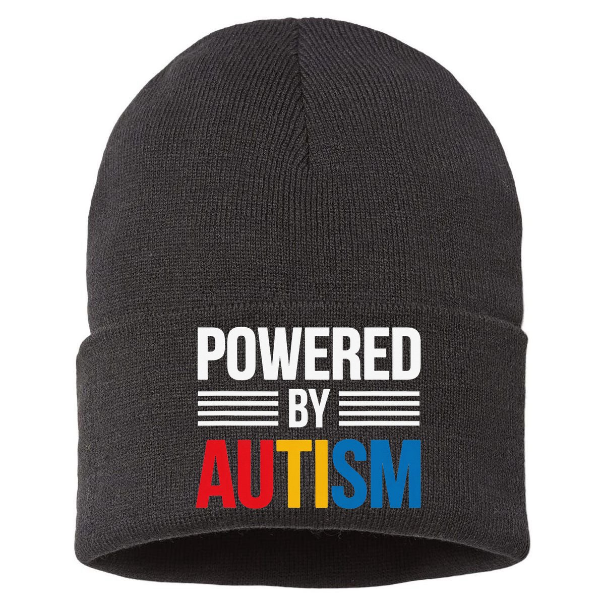 Powered By Autism For Autism Awareness Women Mom Sustainable Knit Beanie