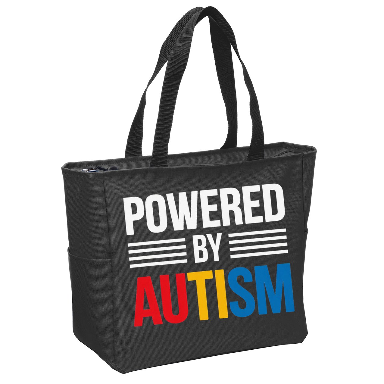Powered By Autism For Autism Awareness Women Mom Zip Tote Bag