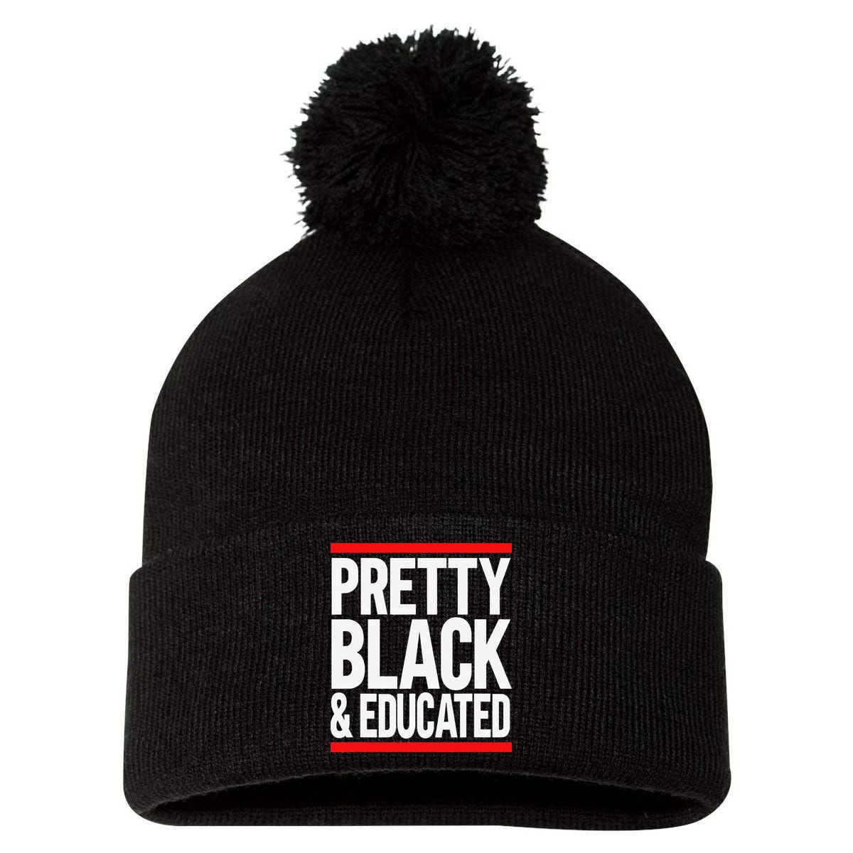 Pretty Black And Educated Pom Pom 12in Knit Beanie