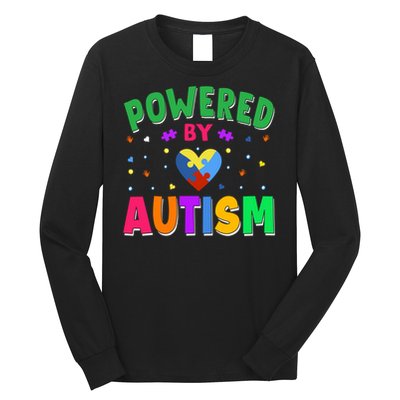 Powered By Autism Awareness Month Autism - Autism Funny Gift Long Sleeve Shirt