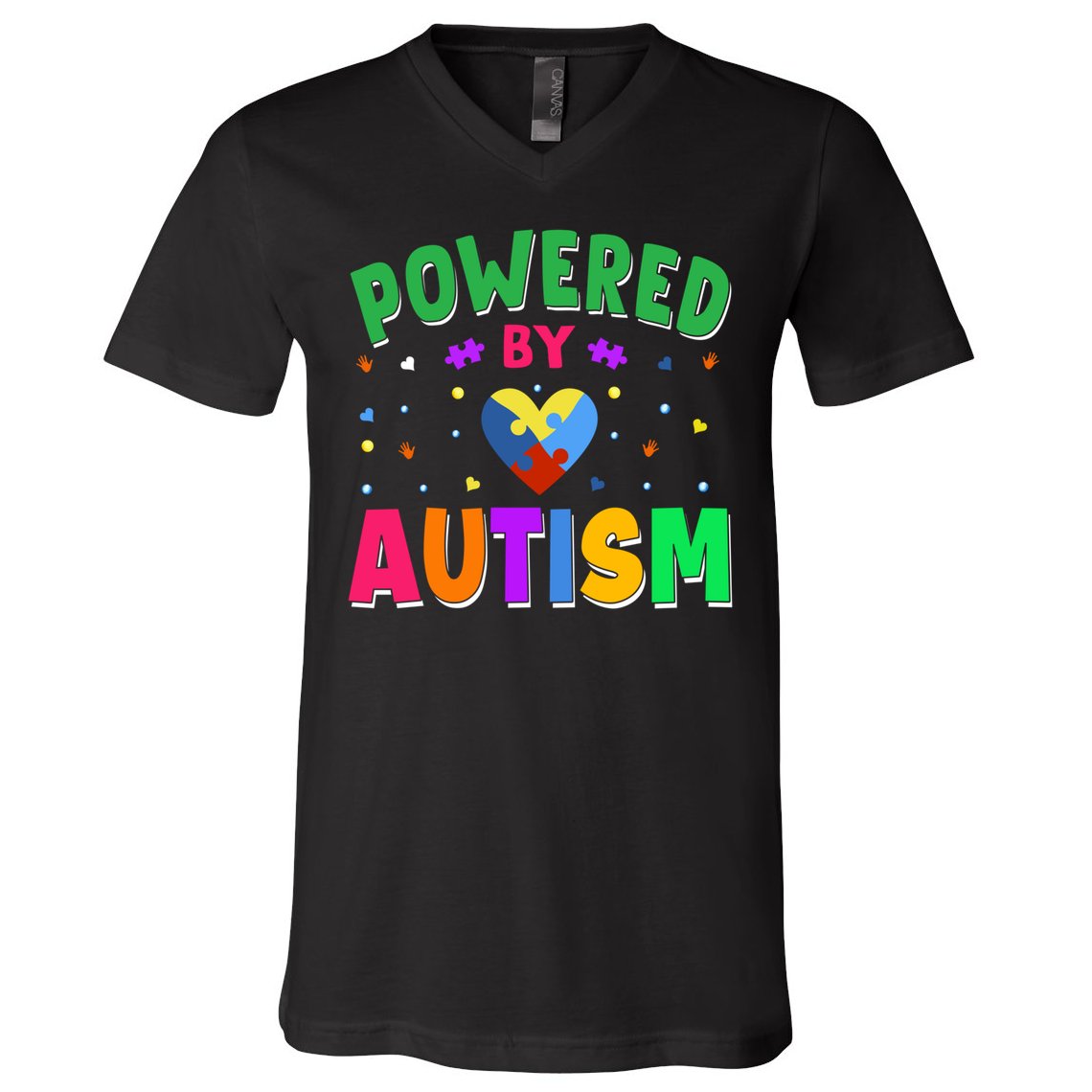 Powered By Autism Awareness Month Autism - Autism Funny Gift V-Neck T-Shirt
