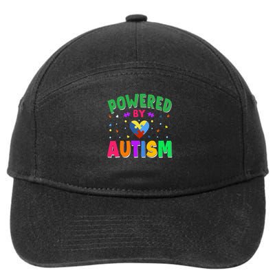 Powered By Autism Awareness Month Autism - Autism Funny Gift 7-Panel Snapback Hat