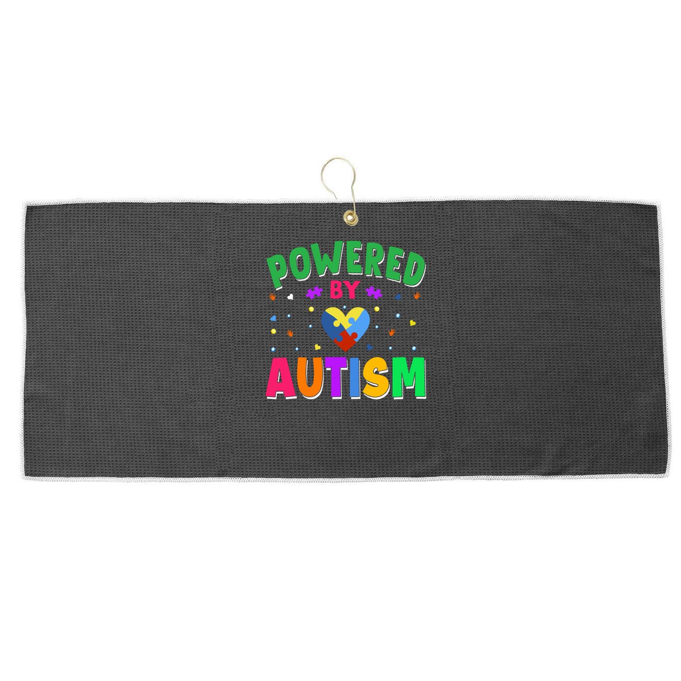 Powered By Autism Awareness Month Autism - Autism Funny Gift Large Microfiber Waffle Golf Towel