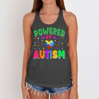 Powered By Autism Awareness Month Autism - Autism Funny Gift Women's Knotted Racerback Tank
