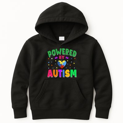 Powered By Autism Awareness Month Autism - Autism Funny Gift Kids Hoodie