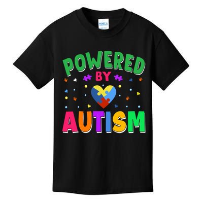 Powered By Autism Awareness Month Autism - Autism Funny Gift Kids T-Shirt