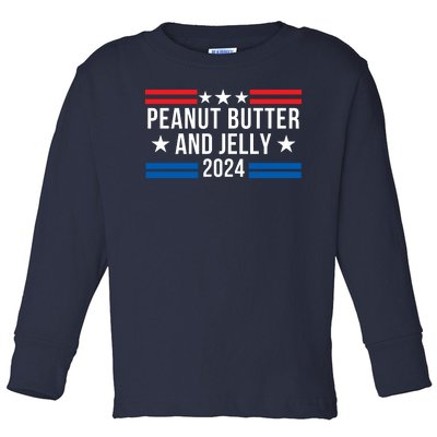 Peanut Butter And Jelly 2024 Funny Foodie Pbj Lover Funny Politics Pbj Sandwich Toddler Long Sleeve Shirt