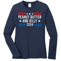 Peanut Butter And Jelly 2024 Funny Foodie Pbj Lover Funny Politics Pbj Sandwich Ladies Long Sleeve Shirt