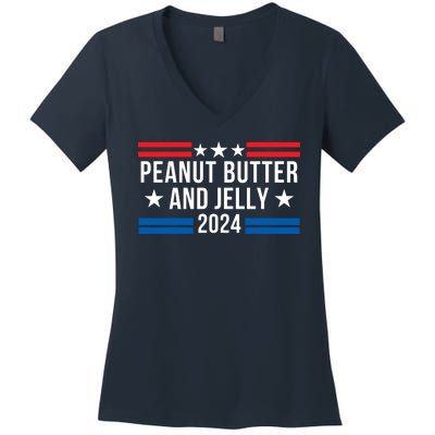 Peanut Butter And Jelly 2024 Funny Foodie Pbj Lover Funny Politics Pbj Sandwich Women's V-Neck T-Shirt