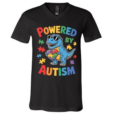 Powered By Autism For Autism Awareness V-Neck T-Shirt