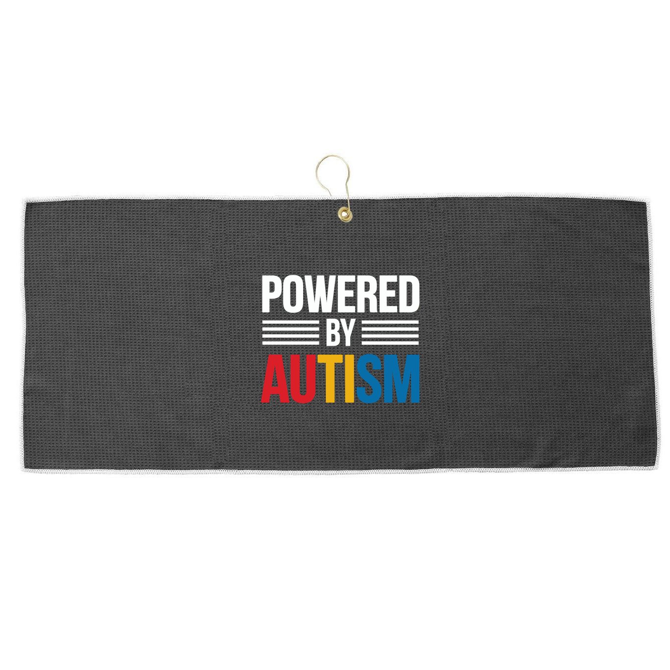 Powered By Autism For Autism Awareness Large Microfiber Waffle Golf Towel