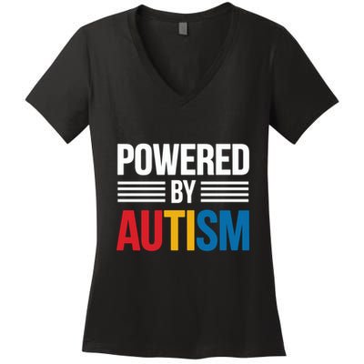 Powered By Autism For Autism Awareness Women's V-Neck T-Shirt