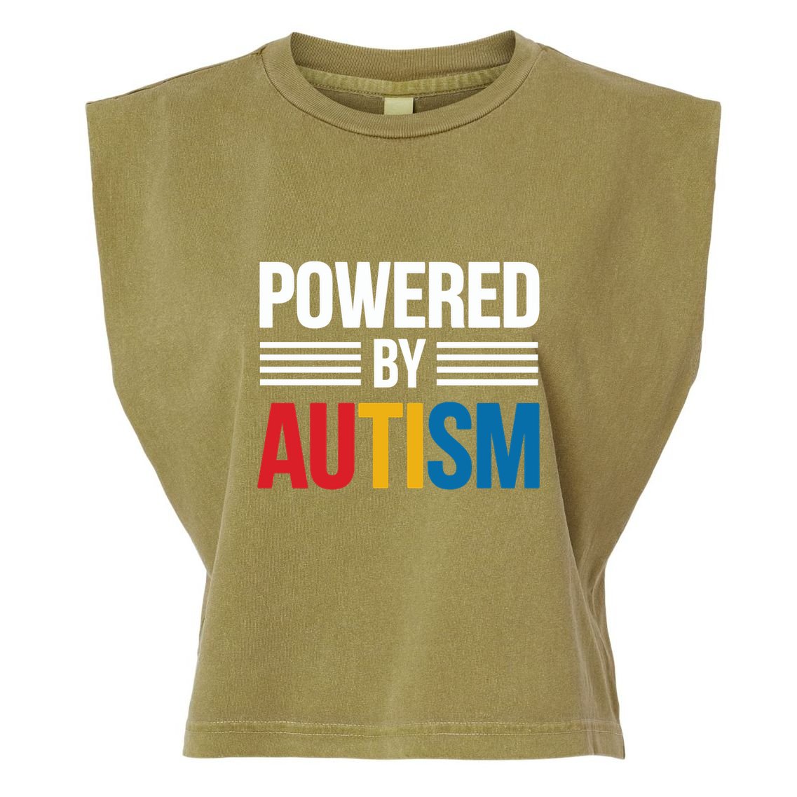 Powered By Autism For Autism Awareness Garment-Dyed Women's Muscle Tee