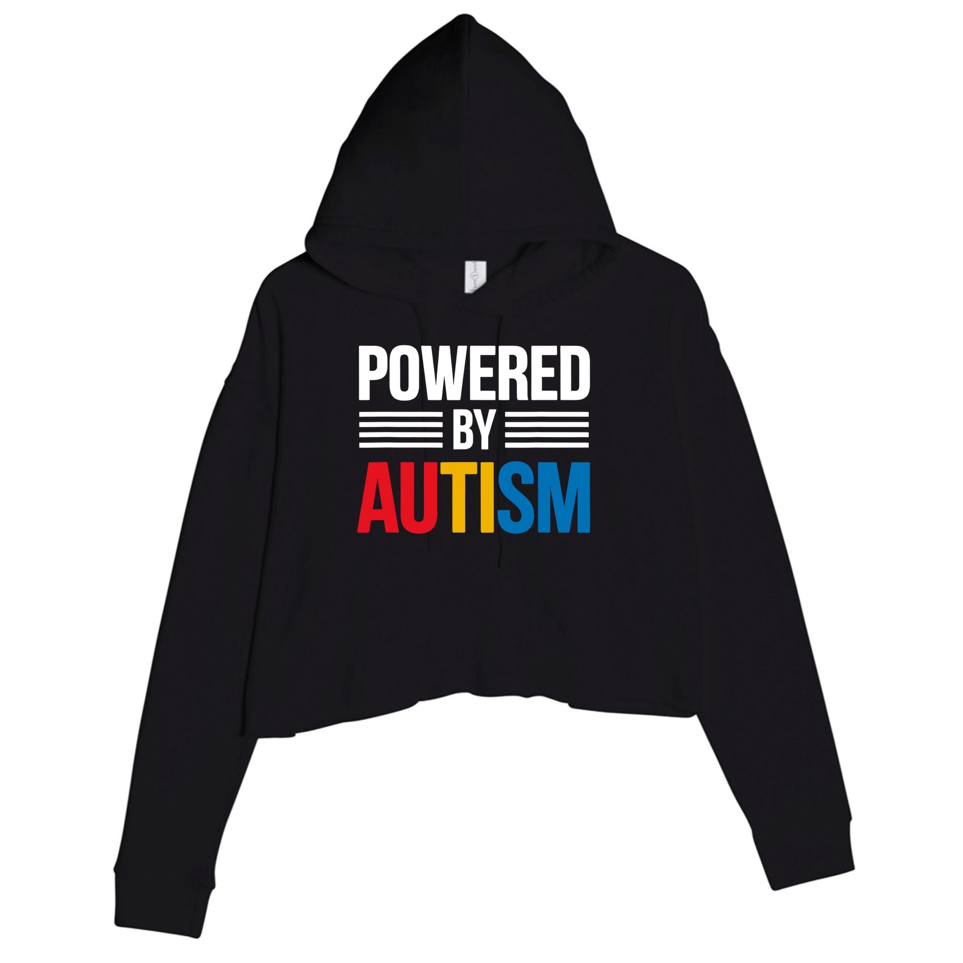Powered By Autism For Autism Awareness Crop Fleece Hoodie