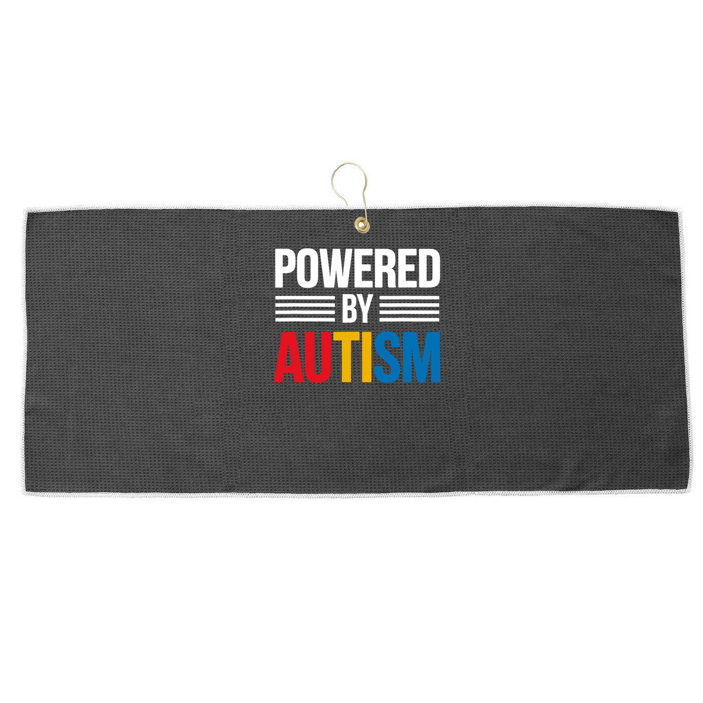 Powered By Autism For Autism Awareness Large Microfiber Waffle Golf Towel