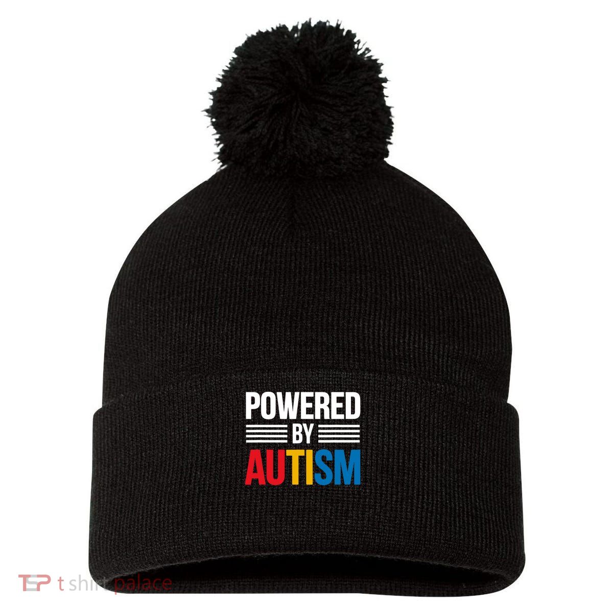 Powered By Autism For Autism Awareness Pom Pom 12in Knit Beanie