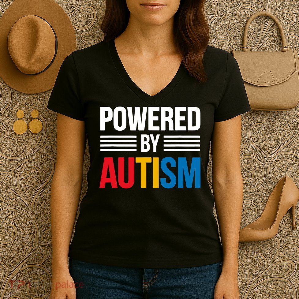 Powered By Autism For Autism Awareness Women's V-Neck T-Shirt