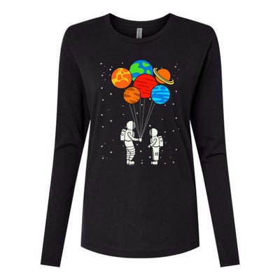 Planet Balloons Astronaut Planets Galaxy Space Outer Womens Cotton Relaxed Long Sleeve T-Shirt