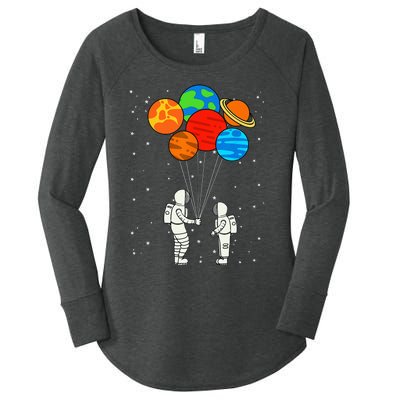 Planet Balloons Astronaut Planets Galaxy Space Outer Women's Perfect Tri Tunic Long Sleeve Shirt