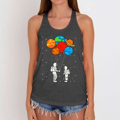 Planet Balloons Astronaut Planets Galaxy Space Outer Women's Knotted Racerback Tank