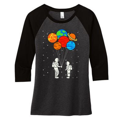 Planet Balloons Astronaut Planets Galaxy Space Outer Women's Tri-Blend 3/4-Sleeve Raglan Shirt