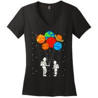 Planet Balloons Astronaut Planets Galaxy Space Outer Women's V-Neck T-Shirt