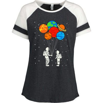 Planet Balloons Astronaut Planets Galaxy Space Outer Enza Ladies Jersey Colorblock Tee