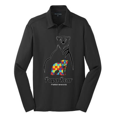 Papa Bear Autism Awareness Gift Silk Touch Performance Long Sleeve Polo