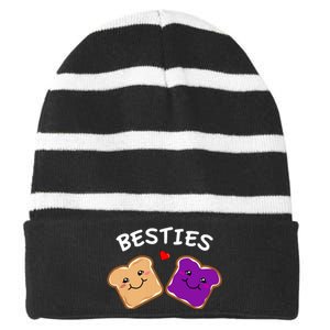 Peanut Butter And Jelly Best Friends Cartoon Food Striped Beanie with Solid Band