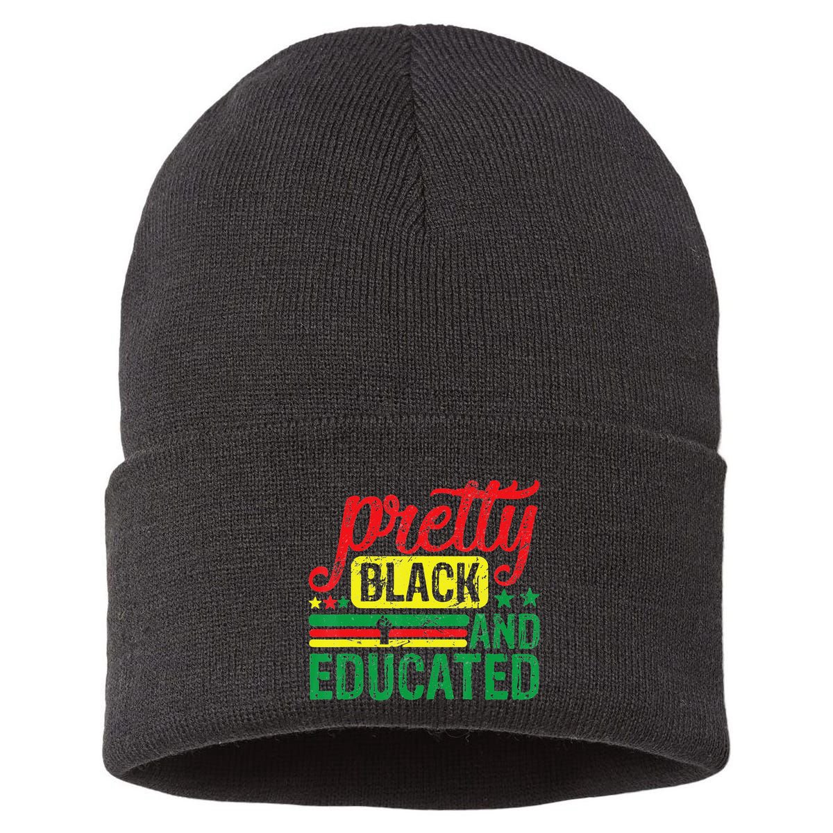 Pretty Black And Educated Black History Month BLM Melanin Sustainable Knit Beanie