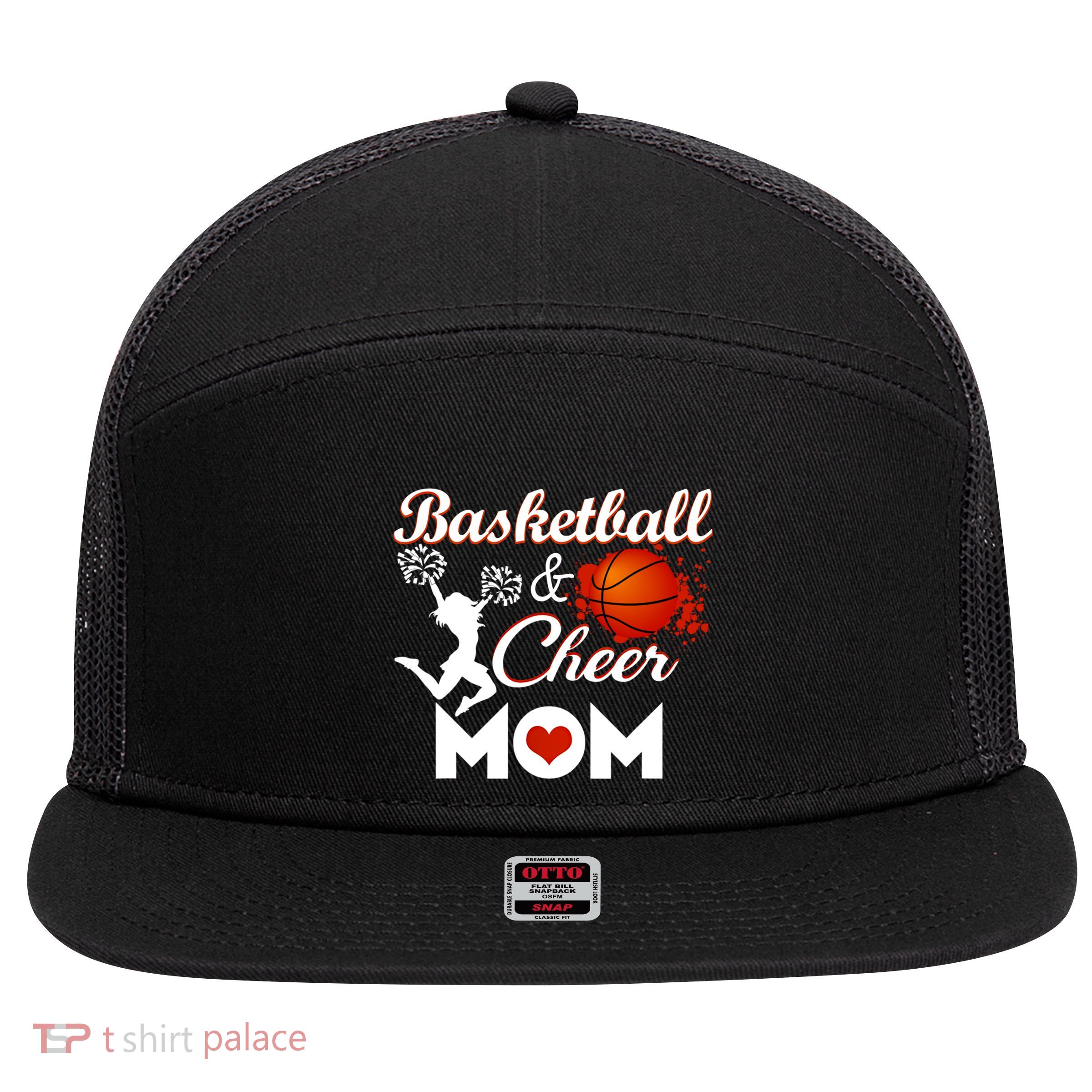 Play Basketball And Cheer Mom High School Player Cute Gift 7 Panel Mesh Trucker Snapback Hat