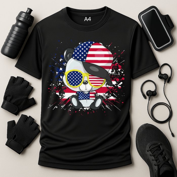 Panda Bear American Flag 4th of July American Sunglasses Cooling Performance Crew T-Shirt