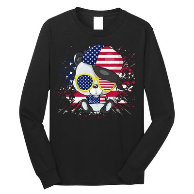 Panda Bear American Flag 4th of July American Sunglasses Long Sleeve Shirt