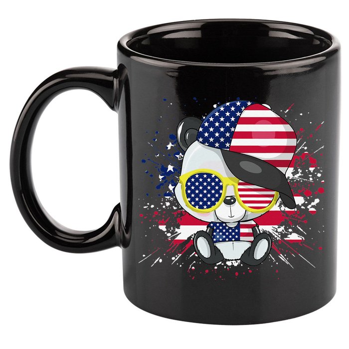 Panda Bear American Flag 4th of July American Sunglasses 11oz C Handle Ceramic Mug