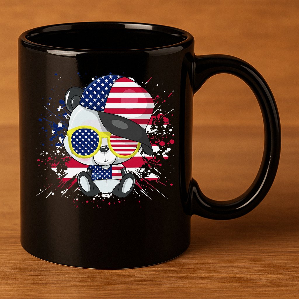 Panda Bear American Flag 4th of July American Sunglasses 11oz C Handle Ceramic Mug