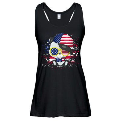 Panda Bear American Flag 4th of July American Sunglasses Ladies Essential Flowy Tank
