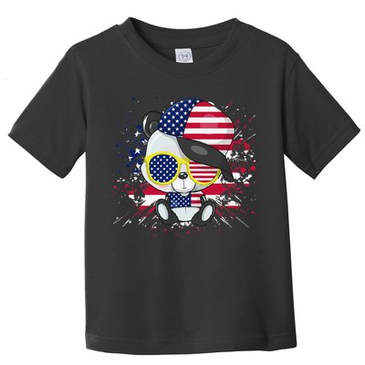 Panda Bear American Flag 4th of July American Sunglasses Toddler T-Shirt