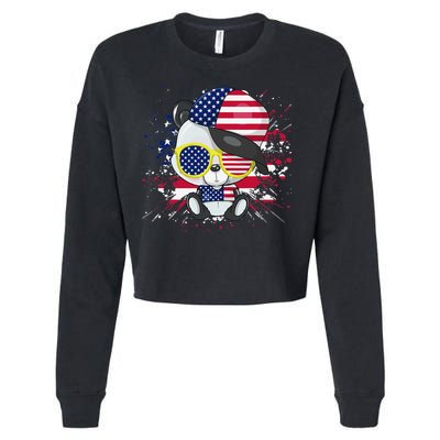Panda Bear American Flag 4th of July American Sunglasses Cropped Pullover Crew