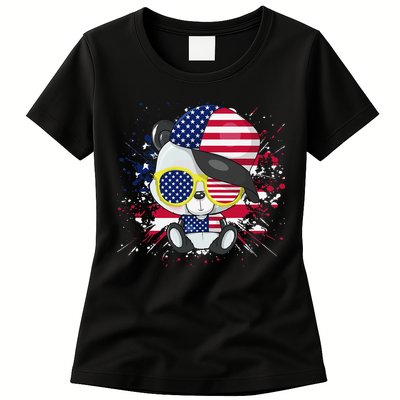 Panda Bear American Flag 4th of July American Sunglasses Womens T-Shirt