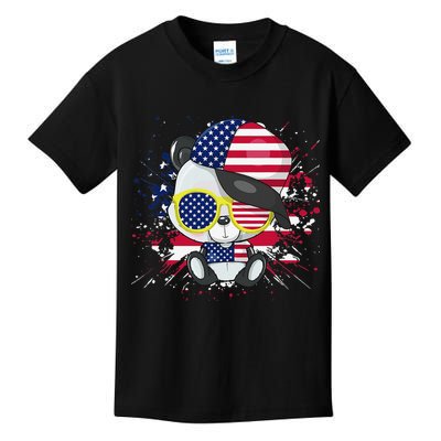 Panda Bear American Flag 4th of July American Sunglasses Kids T-Shirt