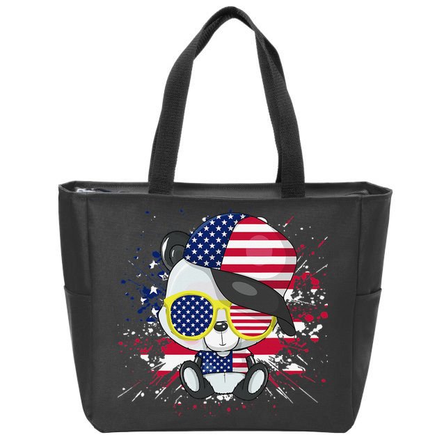 Panda Bear American Flag 4th of July American Sunglasses Zip Tote Bag