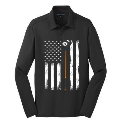 Patriotic Billiards American Flag Billiard Pool Player Gift Silk Touch Performance Long Sleeve Polo